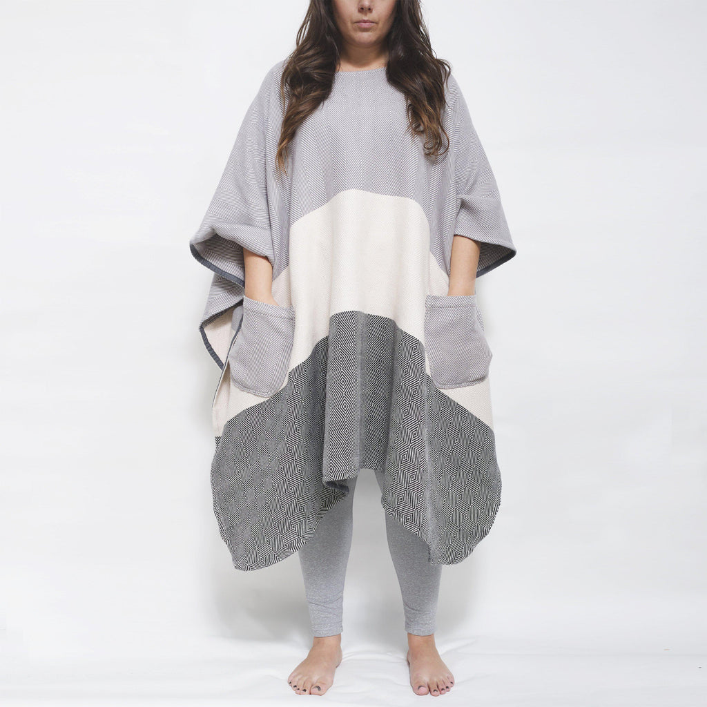 SALE* Meditation Blanket / Shawl - Grey Cream Charcoal Stripe – project full